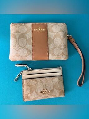 Coach Small Wristlet in Tan and Cream & signature Coach Card Wallet